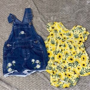 Baby Girl Sunflower Dress and Denim Bibs